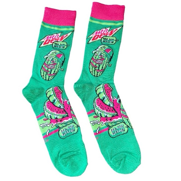 Mountain Dew Major Melon  Logo Crew Socks, Green shoe Sizes 6-12 drink soda new - Picture 1 of 4
